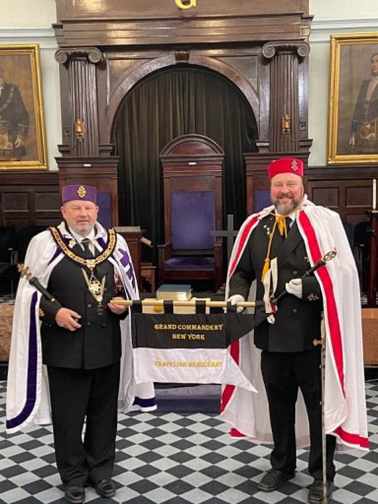 Supreme Grand Master Clive D. Stephenson GCT and Provincial Grand Prior: R.Em.Kt. Mark A. Walsh holding the Grand Commandery of New York Traveling Beauceant